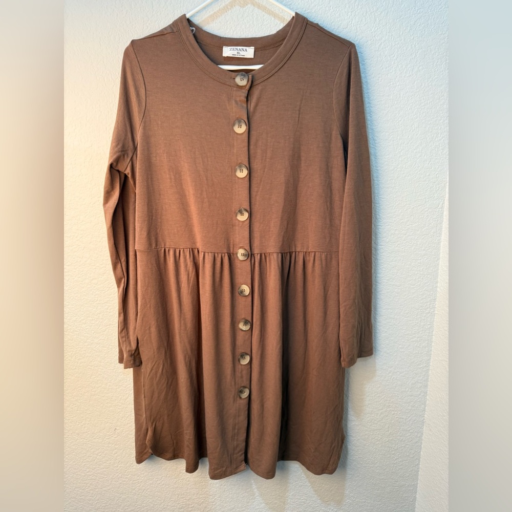 NWOT Brown soft comfy button up long sleeve dress size XL